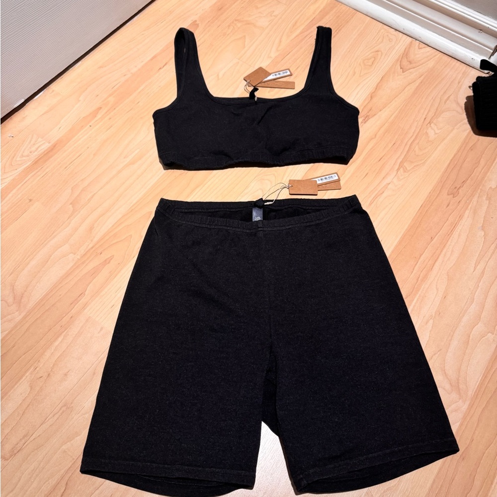 SKIMS Black Bike Shorts and Top Set